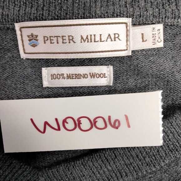 Peter Millar Sweater Mens Size Large 100% Merino Wool V-Neck Gray Pullover Warm - Picture 10 of 10